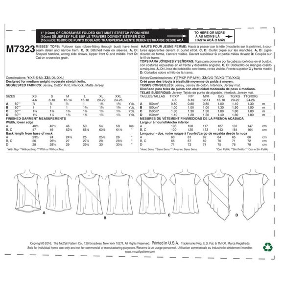 McCall's M7323 Misses XS to M Tops and Tunics Uncut Sewing Pattern New - Picture 6 of 8